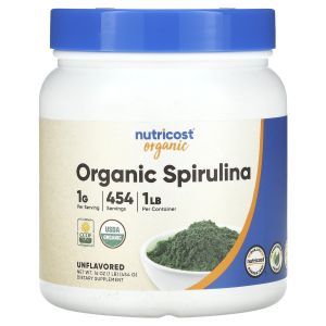 Спирулина, Spirulina, Nutricost, органик, порошок, без вкуса, 454 г