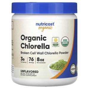 Хлорелла, Chlorella, Nutricost, органик, порошок, без вкуса, 227 г