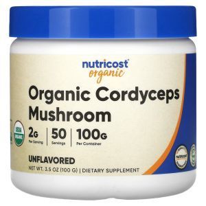 Кордицепс, Organic Cordyceps, Nutricost, порошок, 100 грамм