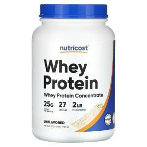 Сывороточный протеин, Whey Protein Concentrate, Nutricost, без вкуса, 907 г