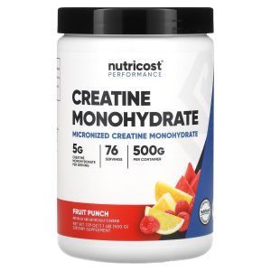 Креатин моногидрат, Creatine Monohydrate, Performance, Nutricost, фруктовый пунш, 500 г