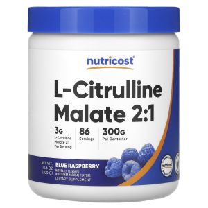 L-цитруллин малат, L-Citrulline Malate 2:1, Nutricost, голубая малина, 300 грамм