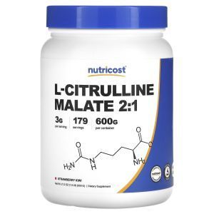 L-цитруллин малат, L-Citrulline Malate 2:1, Nutricost, клубника и киви, 600 грамм
