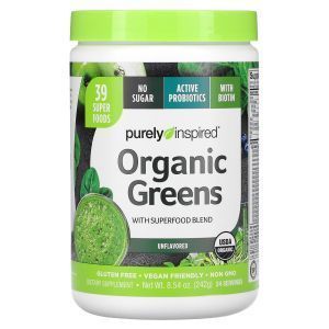 Зеленая пища с витаминами и минералами, Organic Greens, Purely Inspired, без вкуса, 242 г