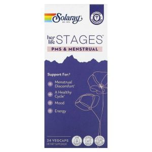 Поддержка при ПМС и менструального цикла, Her Life Stages,  PMS & Menstrual, Solaray, 24 вегетарианские капсулы