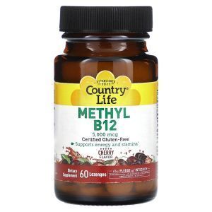 Витамин В12, Methyl B12, Country Life, вишня, 5000 мкг, 60 леденцов