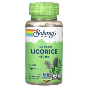 Солодка, Licorice, True Herbs, Solaray, 450 мг, 100 растительных капсул
