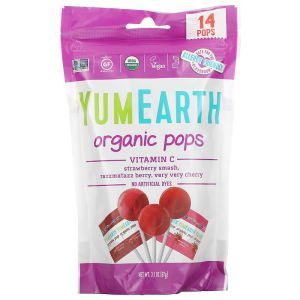Леденцы с витамином С и разными фруктовыми вкусами, Vitamin C Pops, YumEarth, органик, 14 штук, 87 г