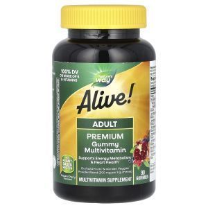 Мультивитамины для взрослых, Alive! Adult Premium Gummies , Nature's Way, виноград и вишня, 90 жевательных таблеток