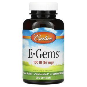  Витамин Е, Vitamin E (E-Gems), Carlson Labs, 67 мг (100 МЕ), 250 гелевых капсул 