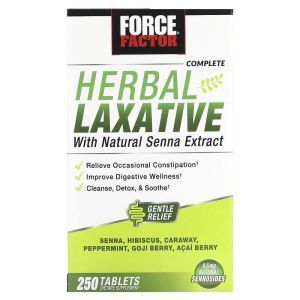 Слабительное с экстрактом сенны, Complete Herbal Laxative, Force Factor, травяное, 250 таблеток