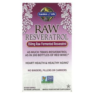 Ресвератрол, RAW Resveratrol, Garden of Life, 350 мг, 60 веганских капсул
