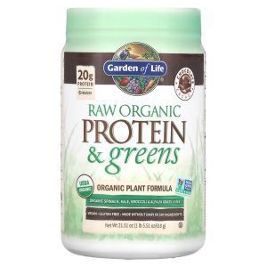 Растительный белок сырой и зелень, Raw Protein & Greens, Garden of Life, вкус шоколадного какао, органик, 610 г