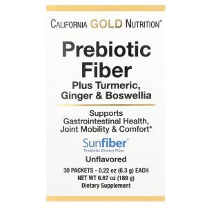 Пребиотическая клетчатка + куркума, имбирь и босвеллия, Prebiotic Fiber Plus Turmeric, Ginger, & Boswellia, California Gold Nutrition, 30 пакетиков (6.3 г каждый)