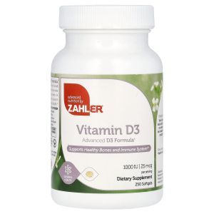 Витамин Д3: усовершенствованная формула, Vitamin D3, Zahler,  25 мкг (1000 МЕ), 250 капсул