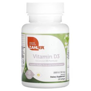 Витамин Д3: усовершенствованная формула, Vitamin D3, Zahler,  50 мкг (2000 МЕ), 120 гелевых капсул