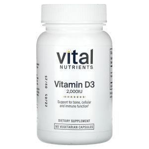 Витамин Д-3, Vitamin D3, Vital Nutrients, 2000 МЕ, 90 вегетарианских капсул