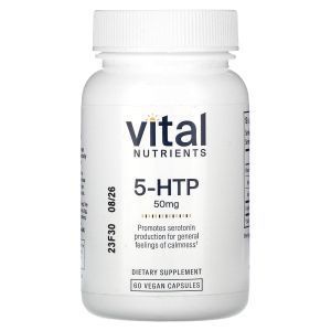 Поддержка настроения, 5-гидрокситриптофан, 5-HTP, Vital Nutrients, 50 мг, 60 веганских капсул