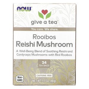 Чай ройбуш с грибами рейши, Rooibos Reishi Mushroom Tea, NOW Foods, без кофеина, 24 чайных пакетика, (48 г)