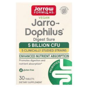 Пробиотики дофилус с пищеварительными ферментами,  Vegan Jarro-Dophilus, Jarrow Formulas, веган, 5 млрд КОЕ, 30 таблеток