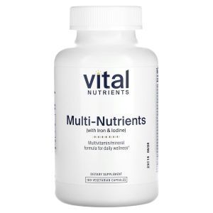 Мультивитамины и минералы с железом и йодом, Multi-Nutrients, Vital Nutrients, 180 вегетарианских капсул
