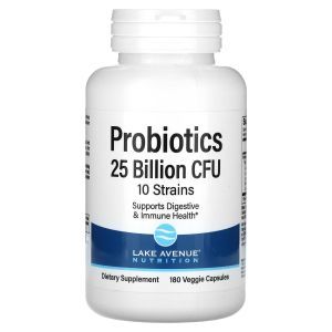 Пробиотики, Probiotic, Lake Ave. Nutrition, 10 штаммов, 25 миллиардов КОЕ, 180 капсул (Default)