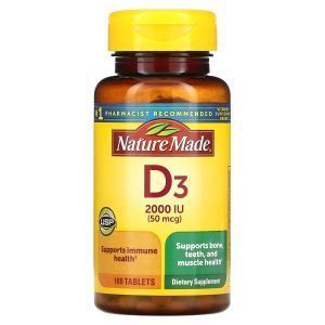 Витамин Д3, Vitamin D3, Nature Made, 50 мкг, 100 таблеток