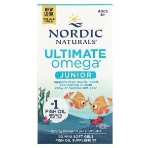 Рыбий жир детей от 6 до 12 лет, Ultimate Omega, Nordic Naturals, клубника, 340 мг, 90 гелевых мини капсул