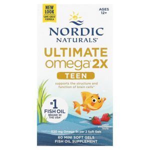 Омега для подростков, Teen, Ultimate Omega 2X, Nordic Naturals, от 12 лет, вкус клубники, 60 мини гелевых капсул