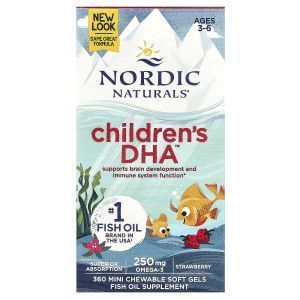 Рыбий жир для детей, Children's DHA, Nordic Naturals, клубника, 360 желе