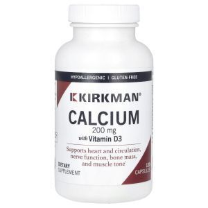 Кальций, Calcium, Kirkman Labs, без глютена и казеина, 200 мг, 120 вегетарианских капсул