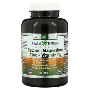 Кальций, магний, цинк + витамин D3, Calcium Magnesium Zinc + Vitamin D3, Amazing Nutrition, 150 таблеток
