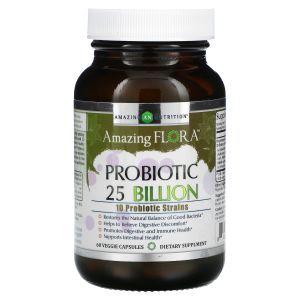 Пробиотик, Probiotic, Amazing Flora, Amazing Nutrition, 25 млрд. КОЕ, 60 растительных капсул

