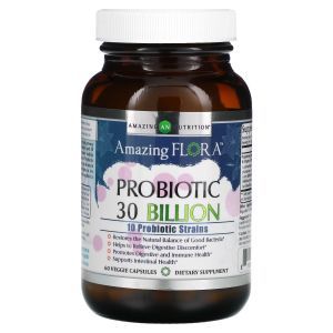 Пробиотик, Probiotic, Amazing Flora, Amazing Nutrition, 30 млрд. КОЕ, 60 растительных капсул
