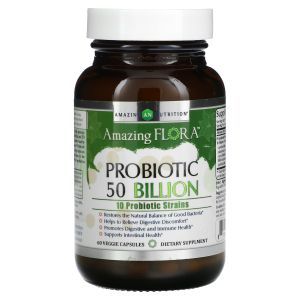 Пробиотик, Probiotic, Amazing Flora, Amazing Nutrition, 50 млрд. КОЕ, 60 растительных капсул
