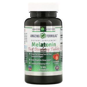 Мелатонин, Melatonin, Amazing Nutrition, вкус клубники, 10 мг, 120 таблеток
