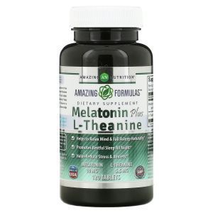 Мелатонин плюс L-теанин, Melatonin Plus L-Theanine, Amazing Nutrition, 10 мг, 120 таблеток
