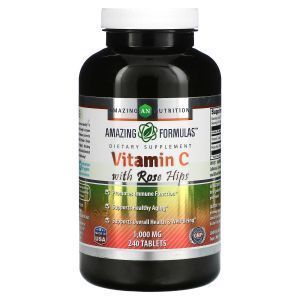 Витамин С с шиповником, Vitamin C with Rose Hips, Amazing Nutrition, 1000 мг, 240 таблеток
