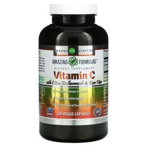 Витамин С с цитрусовыми биофлавоноидами и шиповником, Vitamin C with Citrus Bioflavonoids & Rosehips, Amazing Nutrition, 250 растительных капсул
