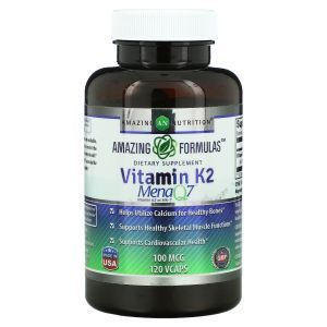 Витамин К2, Vitamin K2, Amazing Nutrition, 100 мкг, 120 вегетарианских капсул 
