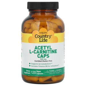 Ацетил карнитин, Acetyl L-Carnitine, Country Life, 500 мг, 120 веганских капсул
