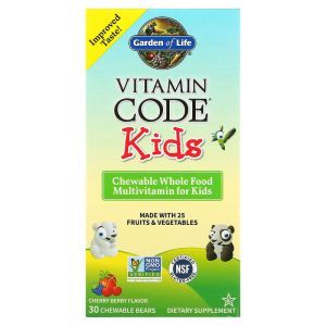 Мультивитамины для детей, Multivitamin for Kids, Garden of Life, Vitamin Code, цельнопищевые, вкус ягод вишня, 30 жевательных таблеток