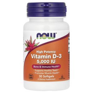 Витамин D-3, Vitamin D-3, NOW Foods, высокоэффективный, 5000 МЕ, 30 гелевых капсул