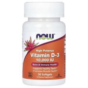 Витамин D-3, Vitamin D-3, NOW Foods, высокоэффективный, 10000 МЕ, 30 гелевых капсул