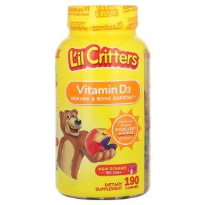 Витамин Д-3 для детей, Vitamin D3, L'il Critters, поддержка костей, фруктовый вкус, 190 жевательных таблеток