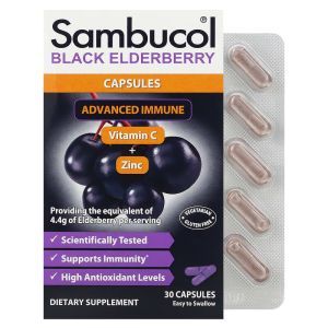 Черная бузина + Цинк + Витамин С, Black Elderberry Capsules, Sambucol, улучшение иммунитета, 30 капсул