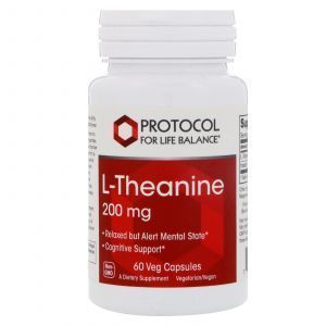 L-теанин, L-Theanine, Protocol for Life Balance, 200 мг, 60 капсул