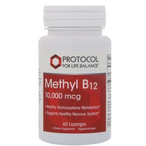 Витамин В-12, метилкобаламин, Methyl B-12, Protocol for Life Balance, 10000 мкг, 60 леденцов