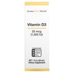 Витамин D3, Vitamin D3 Liquid, California Gold Nutrition, жидкий, 25 мкг (1000 МЕ), 30 мл