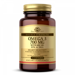 Омега-3, рыбий жир, Omega-3, EPA & DHA, Solgar,  двойная сила, 700  мг, 30 гелевых капсул